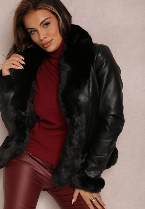 Renee - Czarna Kurtka Mesase. Kolor: czarny. Materiał: futro. Wzór: aplikacja. Styl: elegancki