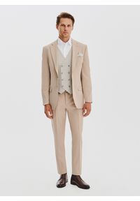 Pako Lorente - PAKO LORENTE - Gładki beżowy garnitur męski. Kolor: beżowy. Materiał: poliester, wiskoza, elastan. Wzór: gładki #9