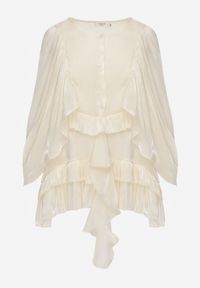 Renee - Jasnobeżowa Sukienka Boho z Asymetrycznymi Falbanami i Bufiastymi Rękawami Sofeusa. Kolor: beżowy. Typ sukienki: asymetryczne. Styl: boho #3