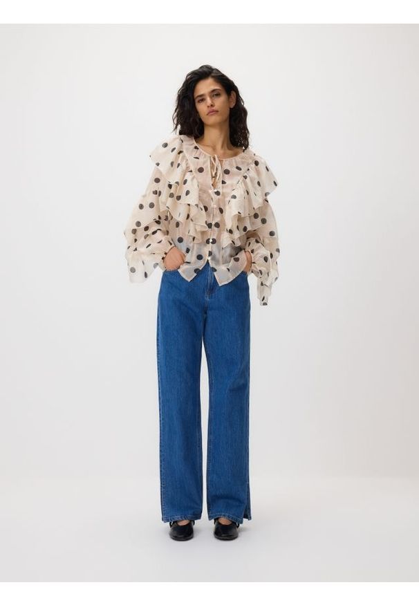 Reserved - Bluzka w groszki - złamana biel. Materiał: tkanina. Wzór: grochy