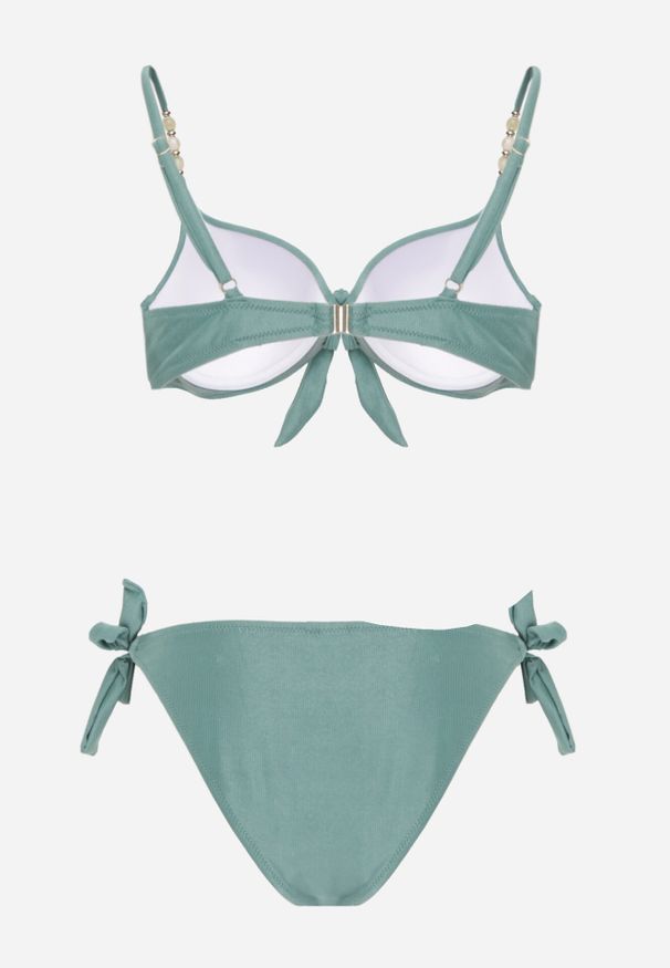 Born2be - Jasnozielone Bikini Biustonosz z Koralikami i Kokardą i Wiązane Figi Kąpielowe Raicine. Kolekcja: plus size. Kolor: zielony. Długość: długie