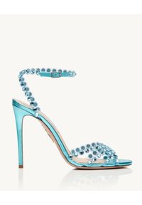 AQUAZZURA - Niebieskie sandały na szpilce z kryształami Tequila. Zapięcie: pasek. Kolor: niebieski. Wzór: aplikacja. Obcas: na szpilce. Wysokość obcasa: średni #3