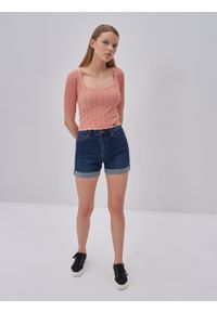 Big-Star - Sweter damski o ażurowym splocie Naome 702. Kolor: różowy. Materiał: jeans. Wzór: ażurowy, ze splotem #7
