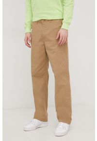 Lee spodnie męskie kolor beżowy w fasonie chinos. Kolor: beżowy. Materiał: lycra, bawełna, materiał, tkanina. Wzór: gładki