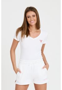 Guess - GUESS Biały damski t-shirt Mini Triangle Tee, Rozmiar XS. Kolor: biały #1