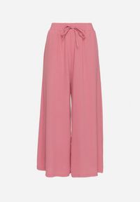 Born2be - Różowe Szerokie Spodnie Typu Palazzo z Wiązaniem Ulialitia. Okazja: na co dzień. Stan: podwyższony. Kolor: różowy. Styl: elegancki, casual #6