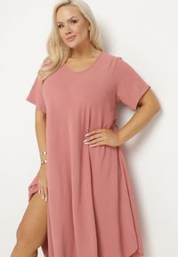 Born2be - Różowa Rozkloszowana Sukienka z Bawełną Elzedia. Okazja: na co dzień. Kolor: różowy. Materiał: bawełna. Typ sukienki: rozkloszowane. Styl: casual, elegancki #4
