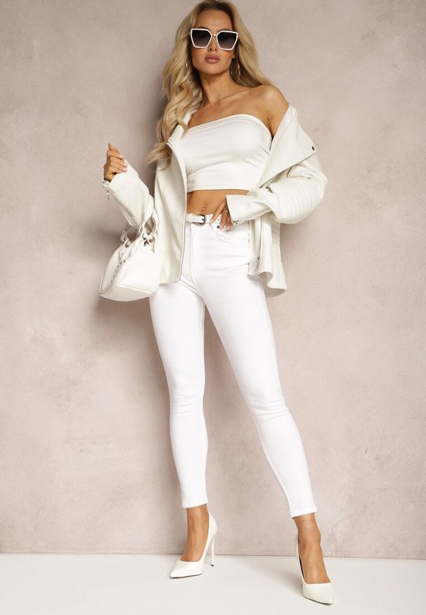 Renee - Białe Dopasowane Jeansy Skinny z Bawełny Anevi. Okazja: na co dzień. Kolor: biały. Styl: elegancki, casual