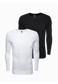 Ombre Clothing - Zestaw longsleeve męski V-NECK - mix 2-pak V2 - Rozmiar: XXL. Okazja: na co dzień. Kolor: biały. Materiał: tkanina, skóra, materiał, bawełna. Długość rękawa: długi rękaw. Długość: długie. Wzór: gładki, jednolity. Styl: klasyczny, wizytowy, casual