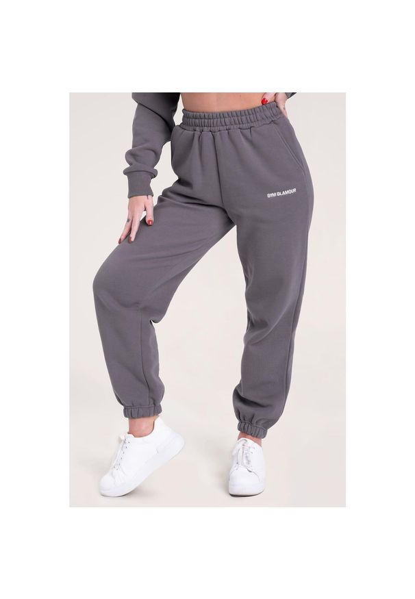 GYM GLAMOUR - Spodnie fitness damskie Gym Glamour dresowe. Kolor: szary. Materiał: dresówka. Sport: fitness