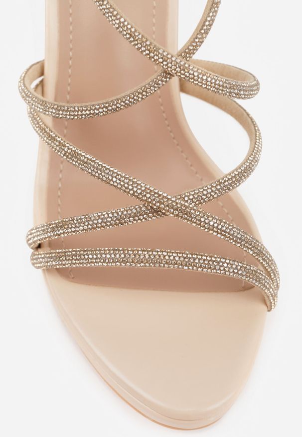 Renee - Beżowe Sandały VICES na Szpilce z Cyrkoniowymi Paskami Bornome. Okazja: na imprezę. Zapięcie: pasek. Kolor: beżowy. Wzór: paski. Obcas: na szpilce. Styl: elegancki