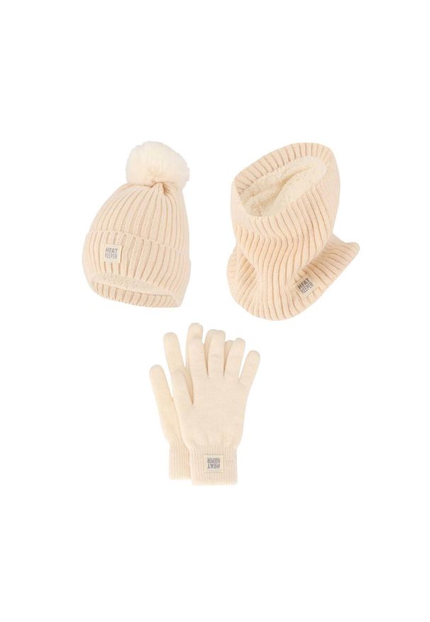 HEAT KEEPER - Zestaw damski Rękawiczki / Czapka / Czapka termoutwardzalne. Kolor: biały. Materiał: poliakryl. Sezon: zima. Styl: sportowy