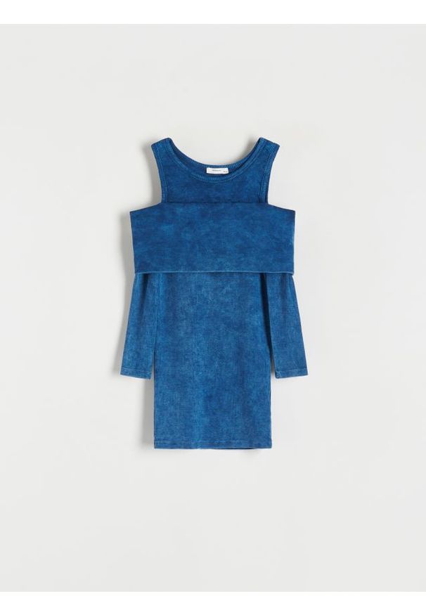 Reserved - Sukienka z efektem sprania - niebieski. Kolor: niebieski. Materiał: bawełna, dzianina, prążkowany