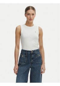 TOMMY HILFIGER - Tommy Hilfiger Top WW0WW47806 Écru Slim Fit. Kolor: kremowy. Materiał: bawełna #1