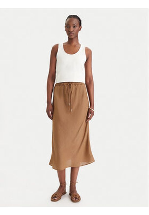 Marella Spódnica maxi Gamba 2613101094 Brązowy Regular Fit. Kolor: brązowy. Materiał: len