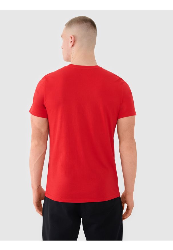4f - 4F T-shirt regular z nadrukiem męski - czerwony S. Okazja: na co dzień. Kolor: czerwony. Materiał: bawełna, dzianina, jersey. Długość rękawa: krótki rękaw. Długość: krótkie. Wzór: nadruk. Styl: klasyczny, casual, sportowy