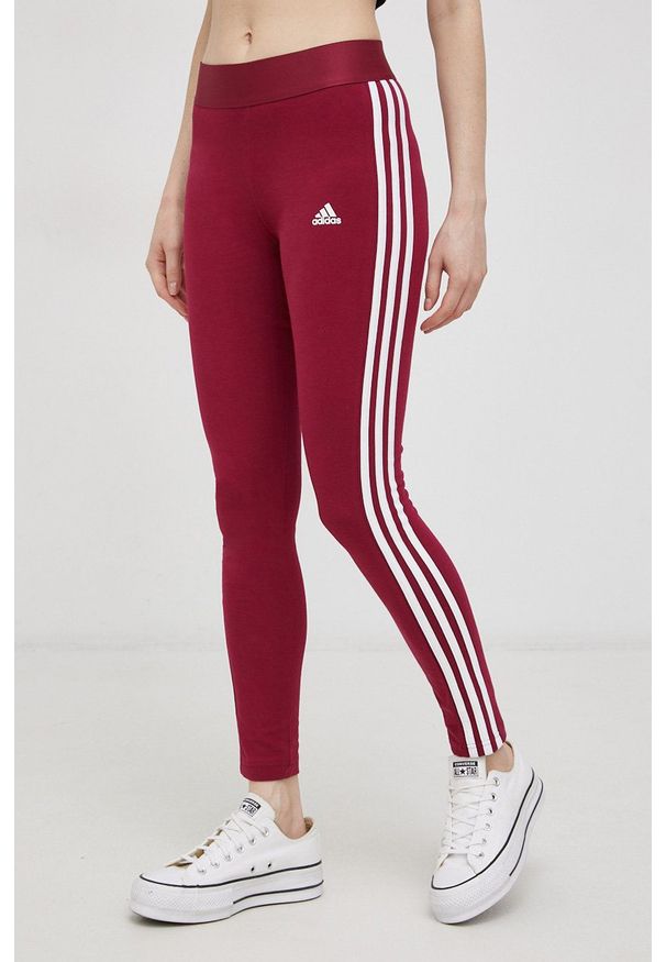 Adidas - adidas Legginsy damskie kolor różowy gładkie. Kolor: różowy. Materiał: bawełna, dzianina. Wzór: gładki
