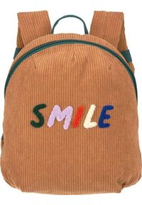 Lassig Little Gang Smile karmelowy. Materiał: sztruks, materiał. Wzór: aplikacja, napisy, paski, kolorowy