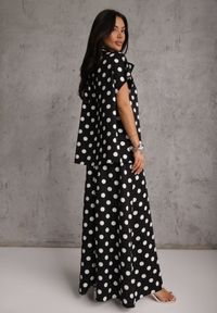 Renee - Czarny Komplet w Groszki Bluzka Wiązana przy Szyi i Spodnie Wide Leg Firerun. Kolor: czarny. Wzór: grochy #5