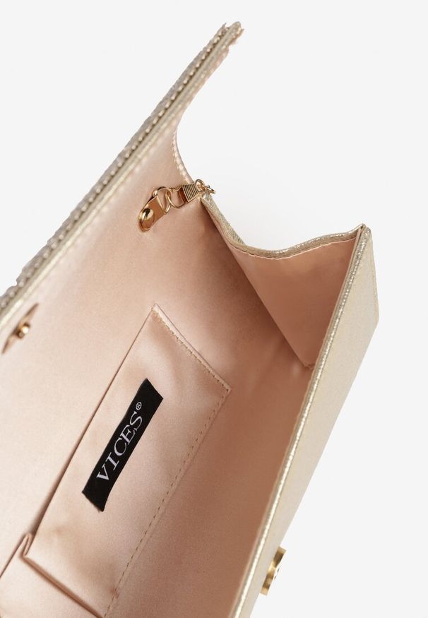 Born2be - Złota Torebka Vices Typu Kopertówka z Cyrkoniami Devline. Kolor: złoty. Styl: elegancki. Rodzaj torebki: na ramię