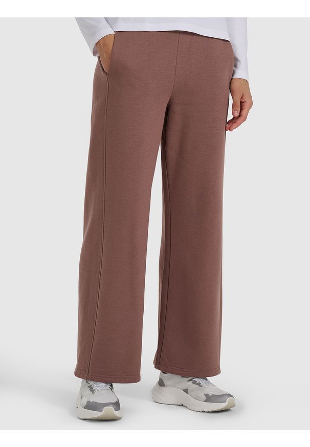 4f - 4F Spodnie dresowe z szerokimi nogawkami damskie - brązowe XL. Stan: podwyższony. Kolor: brązowy. Materiał: dresówka