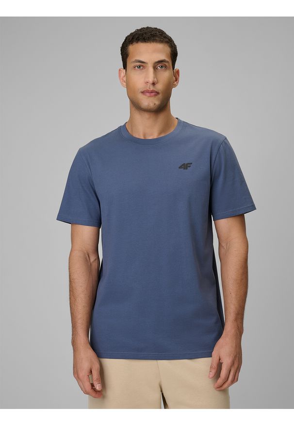 4f - 4F T-shirt regular gładki męski - granatowy XXL. Okazja: na co dzień. Kolor: niebieski. Materiał: materiał. Wzór: gładki. Styl: casual, klasyczny