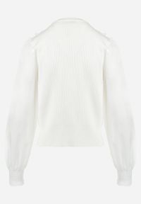 Born2be - Biała Bluzka na Biżuteryjne Guziki z Luźnymi Rękawami Kristille. Kolor: biały #3