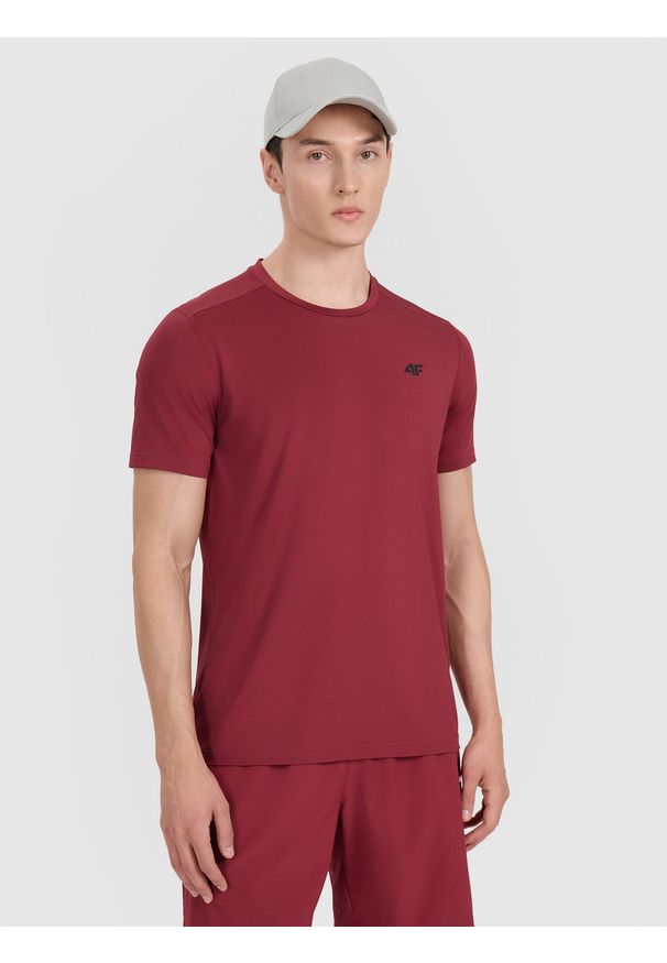 4f - 4F Koszulka treningowa szybkoschnąca męska - czerwona M. Kolor: czerwony. Materiał: materiał, włókno, elastan, poliester. Wzór: gładki, ze splotem. Sport: fitness