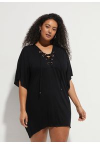 bonprix - Prześwitująca tunika plażowa z wiskozy. Okazja: na plażę. Kolor: czarny. Materiał: wiskoza #3