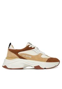 Love Moschino - LOVE MOSCHINO Sneakersy JA15246G0NIQF10B Beżowy. Kolor: beżowy. Materiał: zamsz, skóra