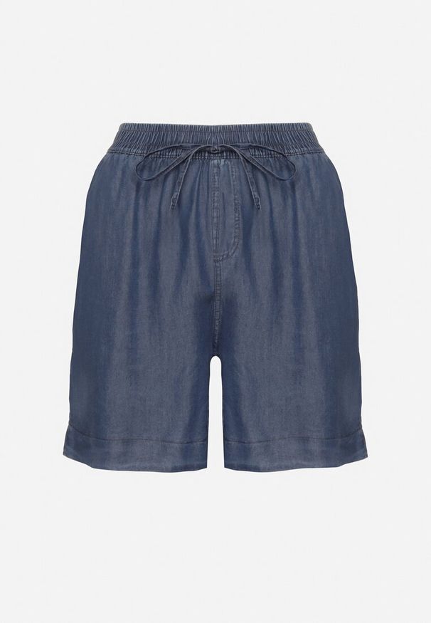 Born2be - Granatowe Bawełniane Szorty Bermudy z Elastyczną Gumką w Talii i Kieszeniami Tilmio. Okazja: na co dzień. Kolor: niebieski. Materiał: bawełna. Styl: sportowy, elegancki, casual