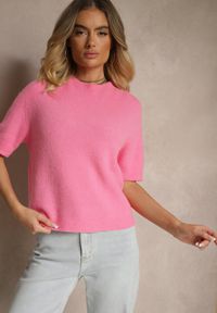 Renee - Różowy Sweter o Fasonie T-shirtu z Wełną Dannirae. Okazja: na co dzień. Kolor: różowy. Materiał: wełna. Długość rękawa: krótki rękaw. Długość: krótkie. Styl: elegancki, casual #5