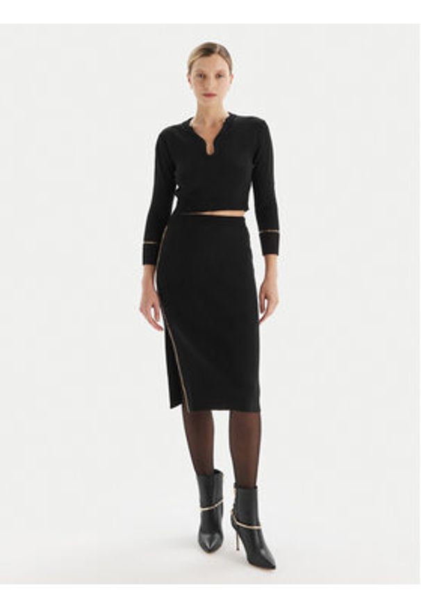 SIMONA CORSELLINI - Simona Corsellini Sweter A25CPMGE0601 Czarny Slim Fit. Kolor: czarny. Materiał: wiskoza