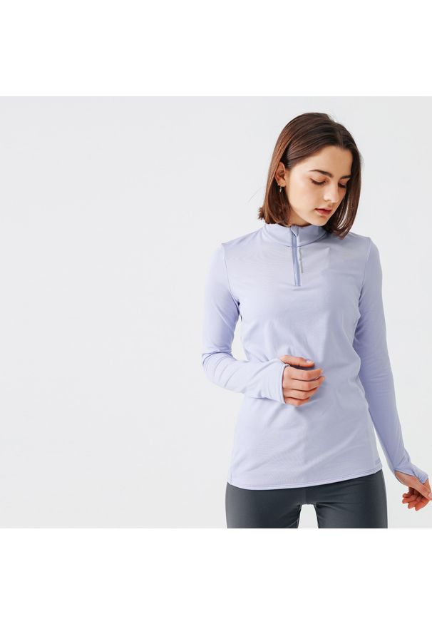 KALENJI - Bluza do biegania damska Kalenji Run Warm ocieplana. Kolor: niebieski. Materiał: poliester, materiał, elastan. Sport: bieganie