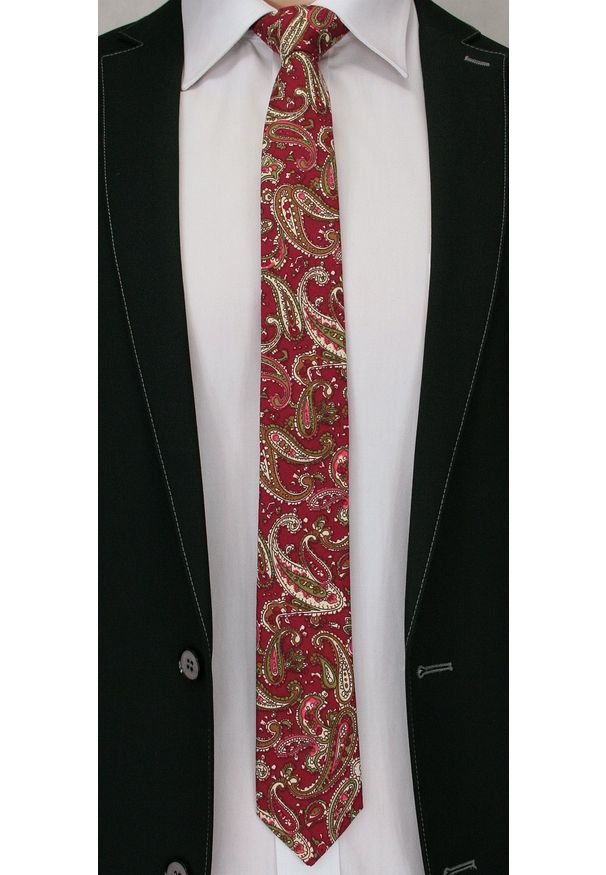 Oryginalny Krawat Męski- 6 cm - Alties, Wzór Paisley. Kolor: wielokolorowy, czerwony. Materiał: tkanina. Wzór: paisley. Styl: klasyczny, wizytowy, elegancki