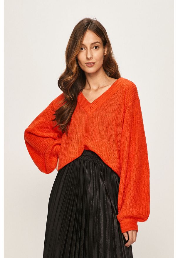 ANSWEAR - Answear - Sweter. Kolor: pomarańczowy. Materiał: dzianina, akryl. Wzór: gładki