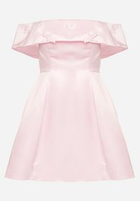 Born2be - Różowa Satynowa Sukienka Hiszpanka Vices z Kwiatowymi Aplikacjami Fennalisa. Okazja: na wesele, na ślub cywilny, na imprezę. Typ kołnierza: dekolt hiszpanka. Kolor: różowy. Materiał: satyna. Wzór: aplikacja, kwiaty. Sezon: lato #3