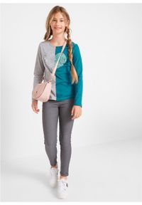 Shirt dziewczęcy z długim rękawem i obracanymi cekinami bonprix morski turkusowy - jasnoszary melanż - srebrny. Kolor: niebieski. Długość rękawa: długi rękaw. Długość: długie. Wzór: melanż #4
