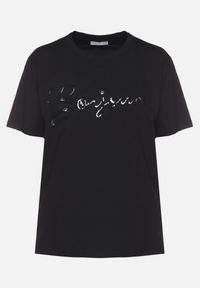 Born2be - Czarny T-shirt z Bawełny o Kroju Oversize z Haftem i Cekinami Uliowena. Okazja: na co dzień, na spacer. Kolor: czarny. Materiał: bawełna. Wzór: haft. Sezon: lato. Styl: casual #3