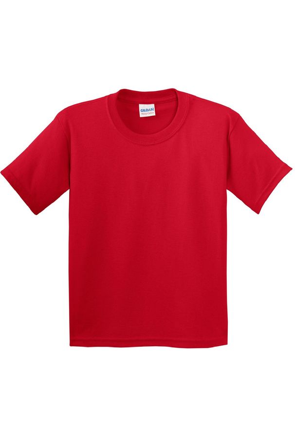 GILDAN - Bawełniana Koszulka Dziecięca Krótki Rękaw. Kolor: czerwony. Materiał: bawełna. Długość rękawa: krótki rękaw. Długość: krótkie. Sport: turystyka piesza