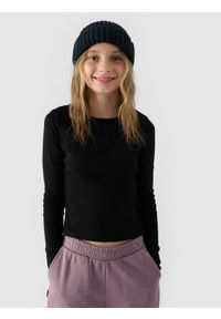 4f - 4F Longsleeve slim gładki dziewczęcy - czarny 140 (9-10 lat). Okazja: na co dzień. Kolor: czarny. Materiał: bawełna, jersey, dzianina. Długość rękawa: długi rękaw. Długość: długie. Wzór: gładki. Sezon: lato. Styl: sportowy, klasyczny, casual