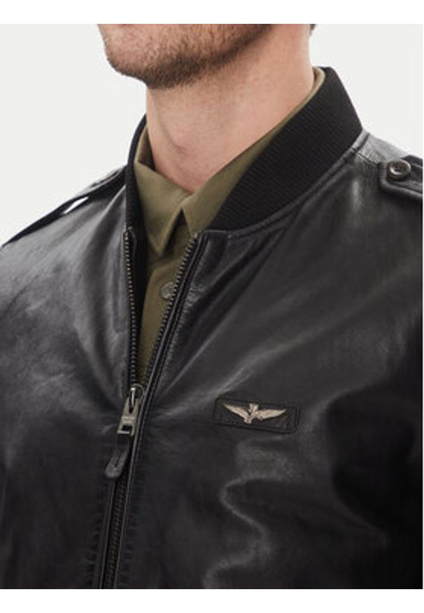 Aeronautica Militare Kurtka skórzana 251PN5044PL266 Czarny Regular Fit. Kolor: czarny. Materiał: skóra