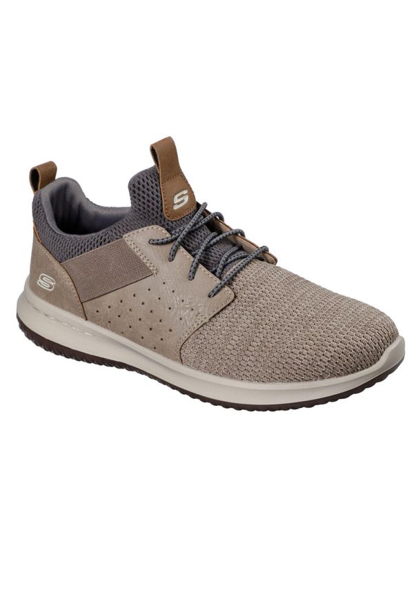 skechers - Męskie DELSON CAMBEN Sneakersy Taupe. Kolor: brązowy. Materiał: poliester, materiał. Szerokość cholewki: normalna