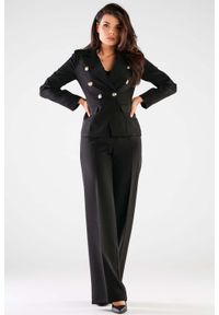 Awama - Spodnie z Szerokimi Nogawkami w Eleganckim Wydaniu - Czarne. Kolor: czarny. Materiał: poliester, elastan. Styl: elegancki #1