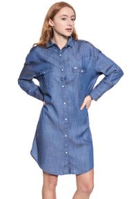 Lee - DAMSKA SUKIENKA LEE SHIRT DRESS BLEACHED DENIM L50UKRES. Okazja: na co dzień. Kolor: niebieski. Materiał: denim. Styl: casual #8