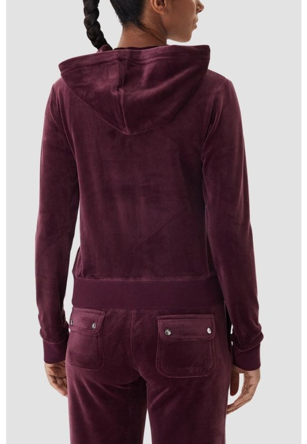 Juicy Couture - JUICY COUTURE Śliwkowa bluza damska Robertson Hoodie, Rozmiar L. Okazja: na co dzień. Kolor: fioletowy. Materiał: materiał. Styl: casual, elegancki, klasyczny