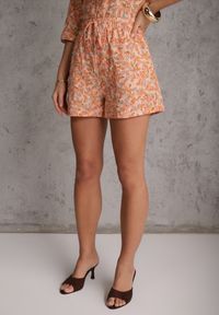 Renee - Pomarańczowy Komplet z Bawełny w Kwiaty Koszula i Krótkie Spodenki Brannaestra. Kolor: pomarańczowy. Materiał: bawełna. Wzór: kwiaty #5