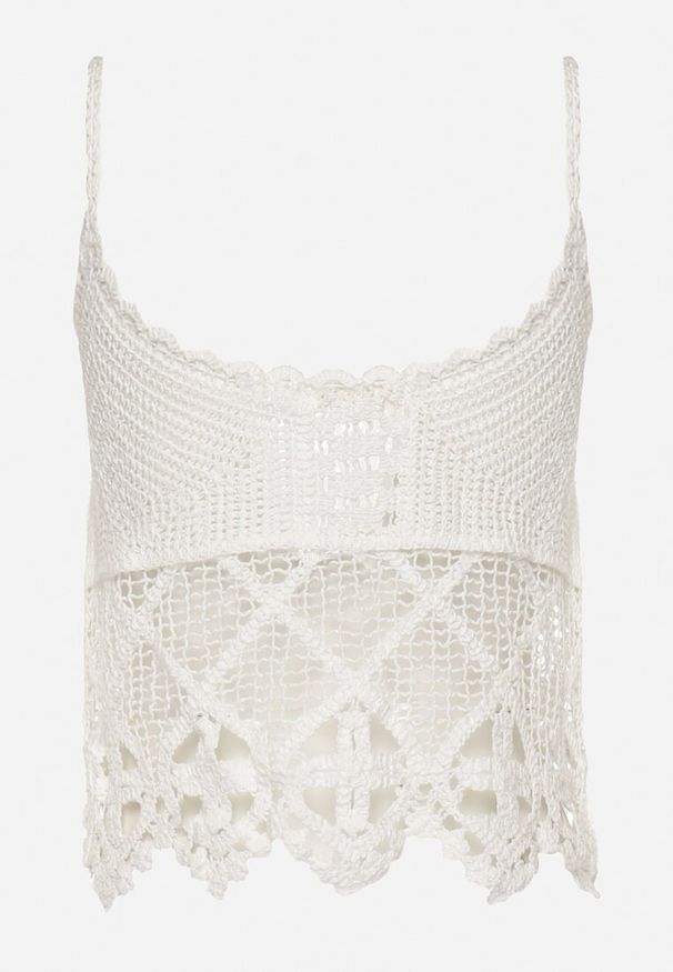 Born2be - Biały Bawełniany Top Boho w Szydełkowym Stylu Janeila. Kolor: biały. Materiał: bawełna. Wzór: aplikacja. Sezon: lato. Styl: boho