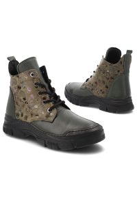 Khaki Botki Artiker Wygodne Obuwie Damskie. Okazja: na co dzień. Zapięcie: sznurówki. Kolor: zielony. Materiał: skóra. Styl: casual, elegancki #3