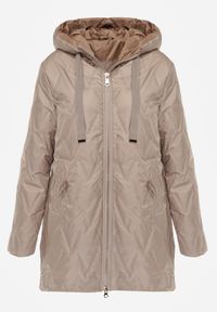 Renee - Brązowa Długa Kurtka Parka Pikowana z Kapturem Ozdobiona Aplikacją Rossea. Okazja: na co dzień. Typ kołnierza: kaptur. Kolor: brązowy. Materiał: poliester, jeans. Długość: długie. Wzór: aplikacja. Styl: casual, street #8